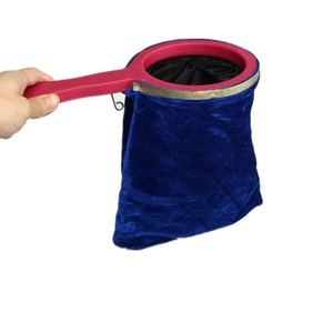 Universal magic changing bag with red handle and blue velvet fabric for stage performance
