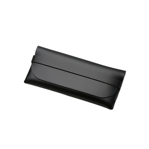 Minimalist matte black leather eyewear pouch with soft protective flap closure
