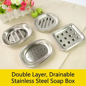 Dual-layer stainless steel soap dish set with drainage holes for bathroom vanity