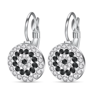 Polished silver 316L titanium steel 12mm hoop earrings with black and white crystals