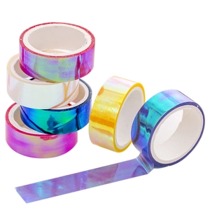 Vibrant holographic laser decorative tape set for journaling in multiple gradient colors