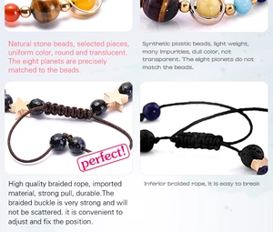Quality comparison of solar system bracelet showing natural stones versus plastic beads