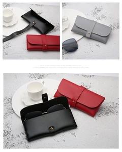 Litchi pattern leather sunglasses case set in black red and grey with gold snap button