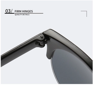 Detail view of the firm hinges on these vintage semi-rimless cat-eye sunglasses