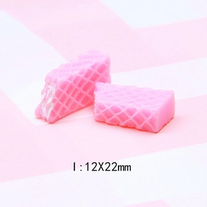 Pink miniature resin wafer biscuit with cream filling for DIY crafts 12x22mm