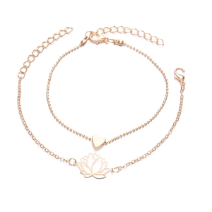 Ensemble de bracelets dorés double couche avec pendentifs lotus évidé et cœur élégant