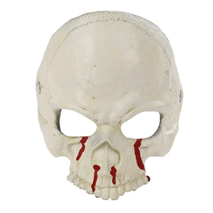Detail of skull mask with blood splatter effect for Halloween party costume