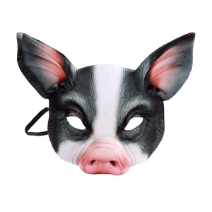 Black and white EVA pig half-mask for Mardi Gras party with realistic snout and ears