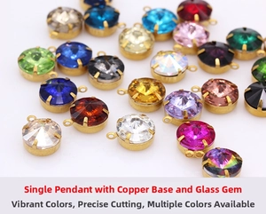Macro shot of multi-colored faceted glass rhinestones with copper claw settings