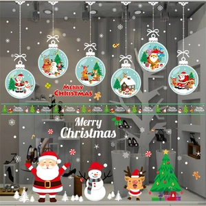 Christmas window decals set featuring Santa Claus, reindeer, and festive tree decorations