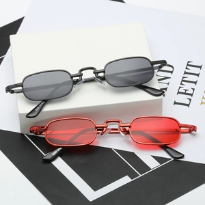 Retro small rectangular sunglasses with metal frames in black and red colors