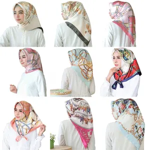 Satin silk large square scarf set with various vintage floral and chain patterns