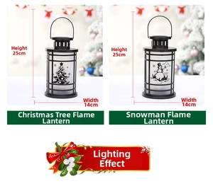 Detailed view of 25cm LED Christmas lantern featuring snowman and tree patterns