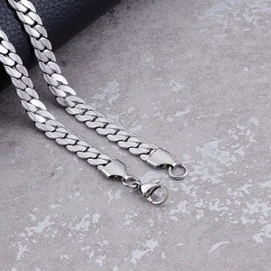 Flat NK curb chain necklace in silver titanium steel with lobster clasp for men