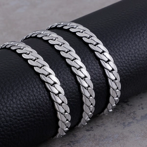Titanium steel curb chain necklace featuring flat links and a polished silver finish