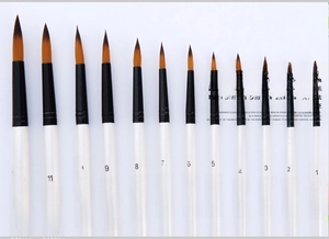 Detailed set of 12 professional white nylon hair brushes from size 1 to 12 for DIY painting