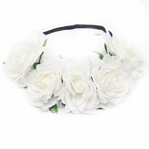 Elegant white artificial rose floral crown headband for weddings and holiday parties