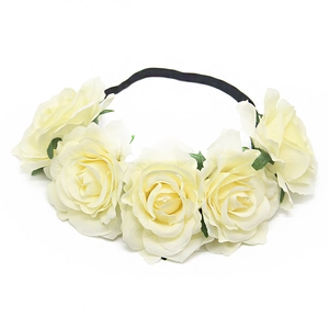 Elegant cream artificial rose flower headband for bridal weddings and festive parties