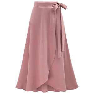 Elegant lotus pink high waist midi wrap skirt with decorative waist tie bow detail