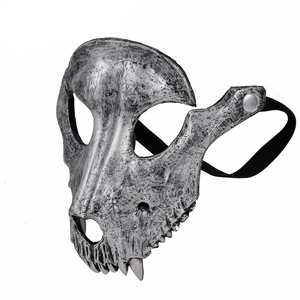 Detail view of 3D sheep skull mask in antique silver finish with realistic texture