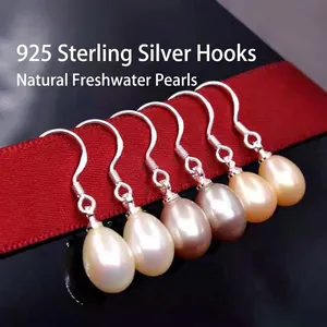 Elegant S925 sterling silver hooks with natural teardrop freshwater pearls in various colors