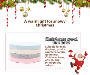 Detail of colorful wool felt ribbons in blue, white, pink, and grey for DIY Christmas decor