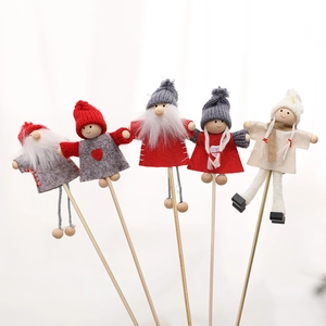 Christmas Doll Ornament Stakes Wooden Stick Knitted Felt Santa Snowman Gnome Figurines Holiday Home Party Decoration