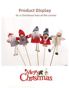 Mini Christmas gnomes and snowmen figurines on long wooden sticks for holiday decor