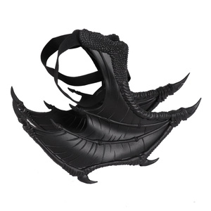 Detail of black dragon wing shoe accessories with lifelike skin texture and elastic straps
