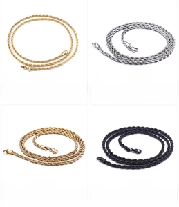 Detailed comparison of multi-size rope chains in gold, silver and black with lobster clasp