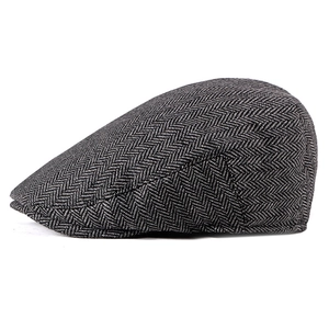British Retro Herringbone Flat Cap Men Vintage Ivy Beret Hat Cotton Polyester Blend Casual Autumn Spring Outwear