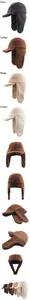 Close-up of thick sherpa fleece texture and warm earflaps on winter aviator hats