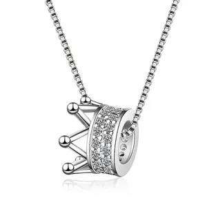 Fashion Crown Pendant Necklace For Women Elegant Copper Inlaid Rhinestones Short Clavicle Chain Jewelry Gold Silver Color