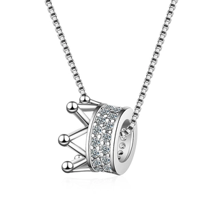 Elegant S925 sterling silver crown pendant necklace with micro-pave cubic zirconia crystals