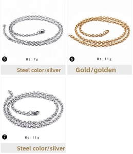 Detail view of O-link chain necklace in silver and gold finishes with lobster clasp