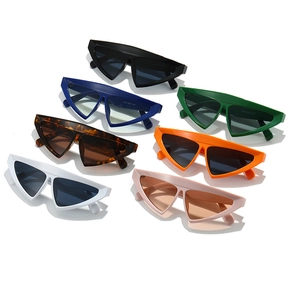 Triangle cat-eye sunglasses in seven assorted colors including black blue and green