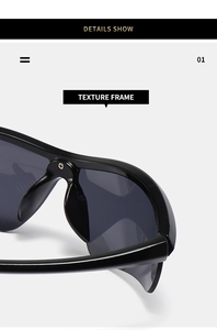 Detail shot of the glossy black texture frame and hinge design on sports sunglasses