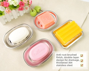 Dual-layer 304 stainless steel soap dish with detachable draining tray for bathroom