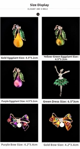 Größentabelle mit Maßen für Emaille-Tierbroschen und Balletttänzerinnen-Anstecknadeln