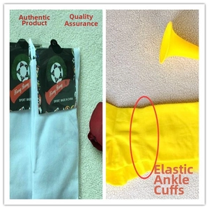 Detail of elastic cuffs and ankle reinforcement on professional soccer socks