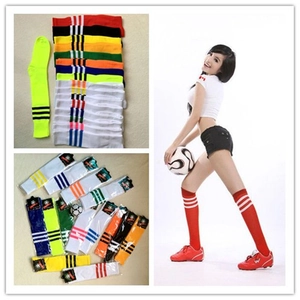 Mid-calf professional soccer socks with classic triple stripe design in various colors