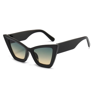 Fashionable oversized cat eye sunglasses with glossy black frame and gradient lenses
