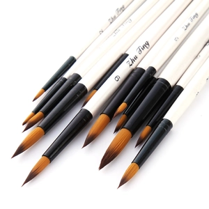 12-piece professional pointed watercolor brush set with pearl white wood handles