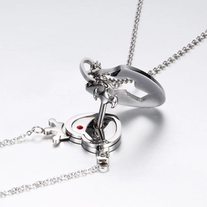 Interlocking key and heart stainless steel couple necklace with Love engraving