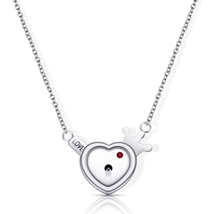 Stainless steel couple necklaces featuring silver heart lock pendant and crown with red gem