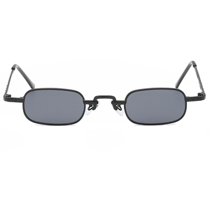 Retro square small frame sunglasses with black metal finish and grey tinted lenses