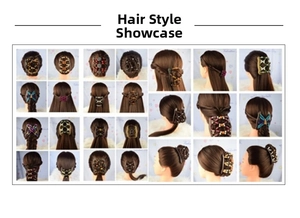 Collage of beaded magic hair combs showing various styles on different hairstyles