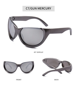 Lunettes de soleil de sport Y2K gris mercure avec vues de face et de profil détaillées