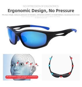 Ergonomic detail of cycling sunglasses with blue polarized lenses and ventilated frame
