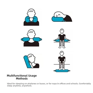 Illustration showing six versatile positions for the blue foam travel neck and lumbar pillow